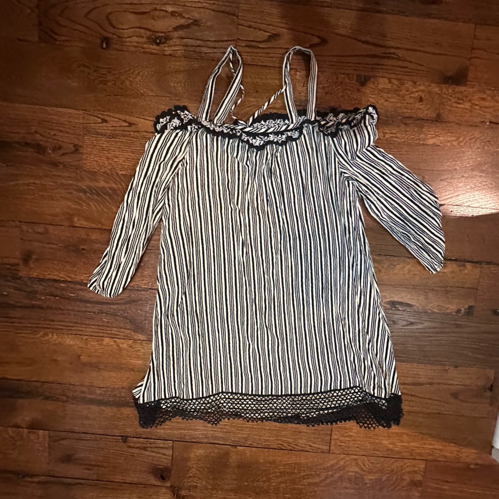 Anthropologie Black and White Striped Mini Dress